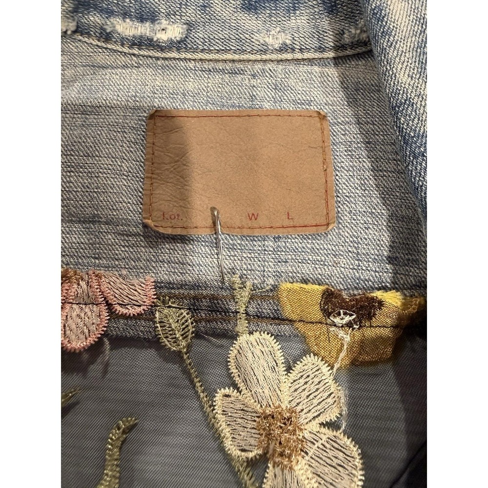 Vintage Floral Embroidered Mesh Patchwork Hippie Eclectic Denim Jacket Boho/2 - Picture 6 of 10
